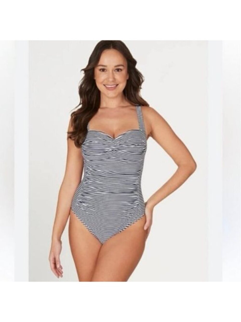 Nip Tuck Swim Joanne One Piece Swimsuit Blue White Stripe Tummy Control